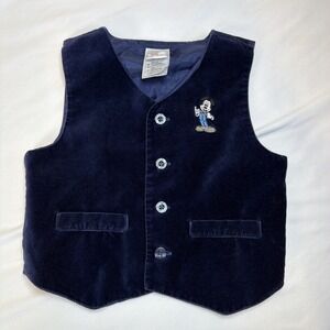 Disney Store Blue Boys Velour Vest Size 4T Mickey Mouse Vintage
